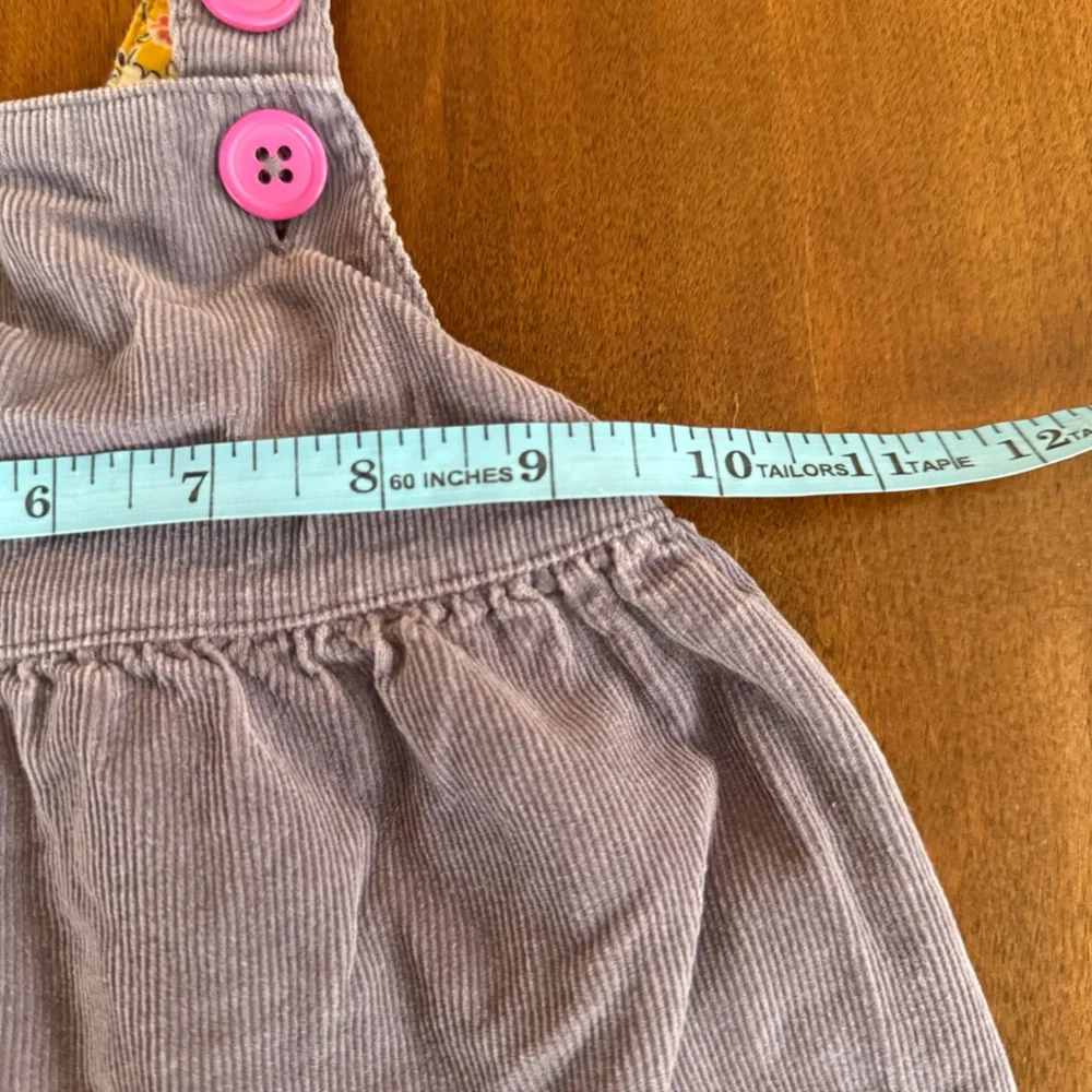 Baby Boden Elephant Appliqué Grey Corduroy‎ Jumper Dress Yellow Lining 12-18 mo